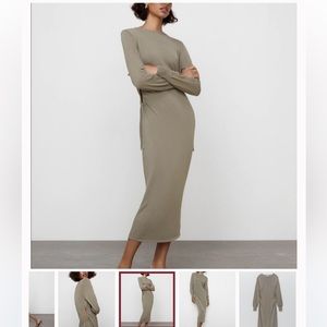 Zara Taupe Grey Knit Midi Dress with Side Slits.